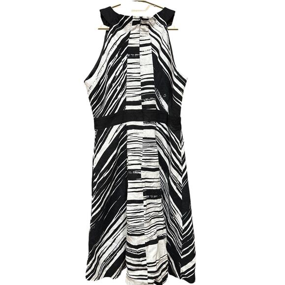 New York Company Dress Size 10 Black White Striped Chic Linen Cotton BLEMISH - Picture 2 of 7